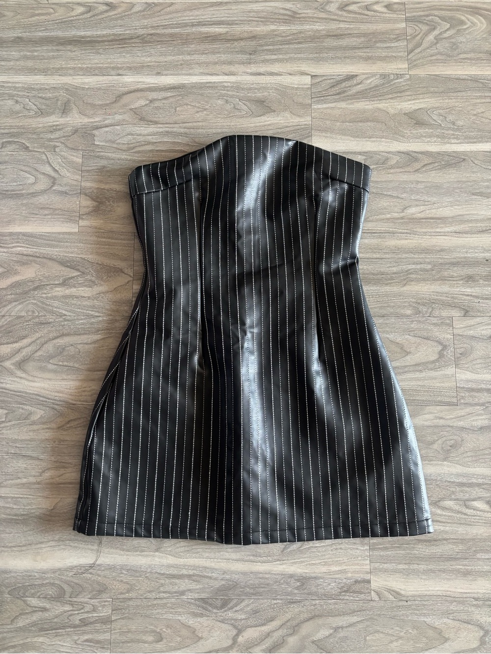 Nasty Gal Black Pinstripe Strapless Faux Leather Mini Dress